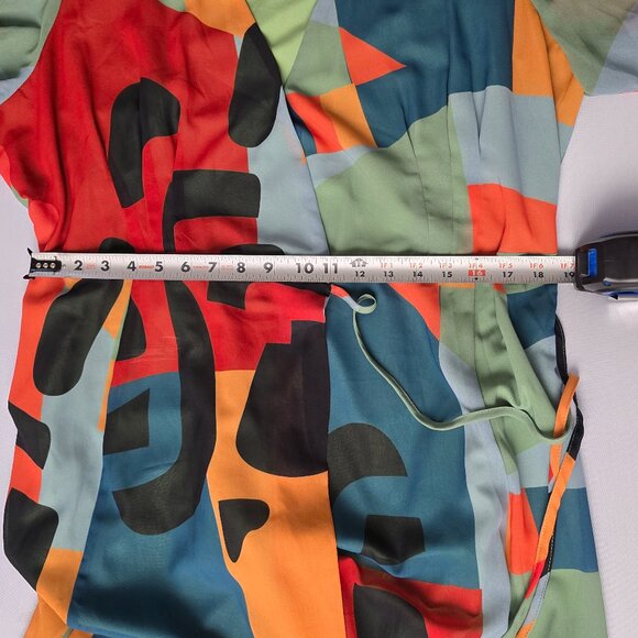 EUC ANTHROPOLOGIE Geo Wrap Maxi Dress Blue Motif Size 1X - Picture 11 of 13